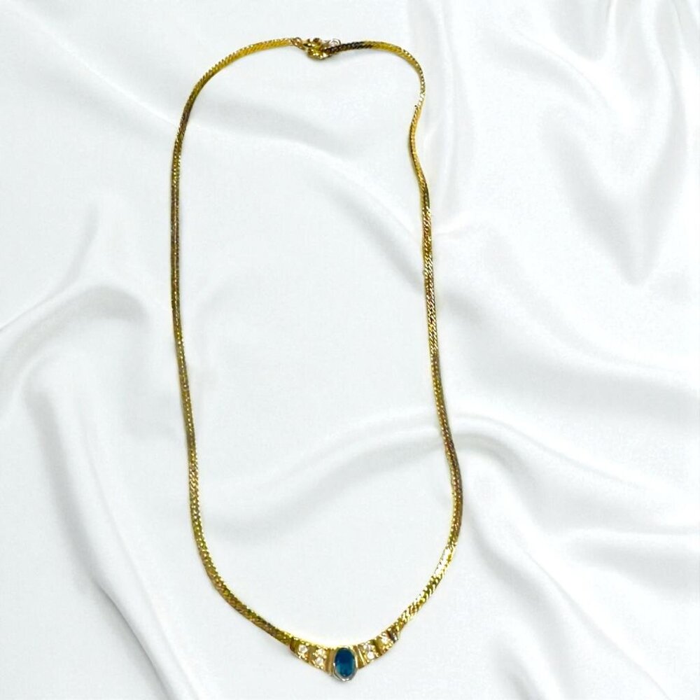Vintage Avon 80s Blue Sapphire & Rhinestones Gold-Tone Choker Necklace - Picture 4 of 9